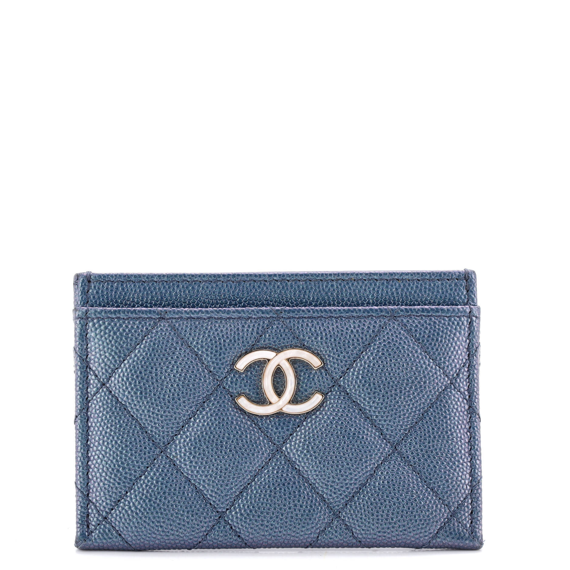 Chanel Cc Card Holder Quilted Iridescent Caviar